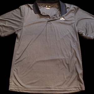 NFL Team Apparel Denver Broncos Men's Navy & Grey Micro Stripe Performance Polo